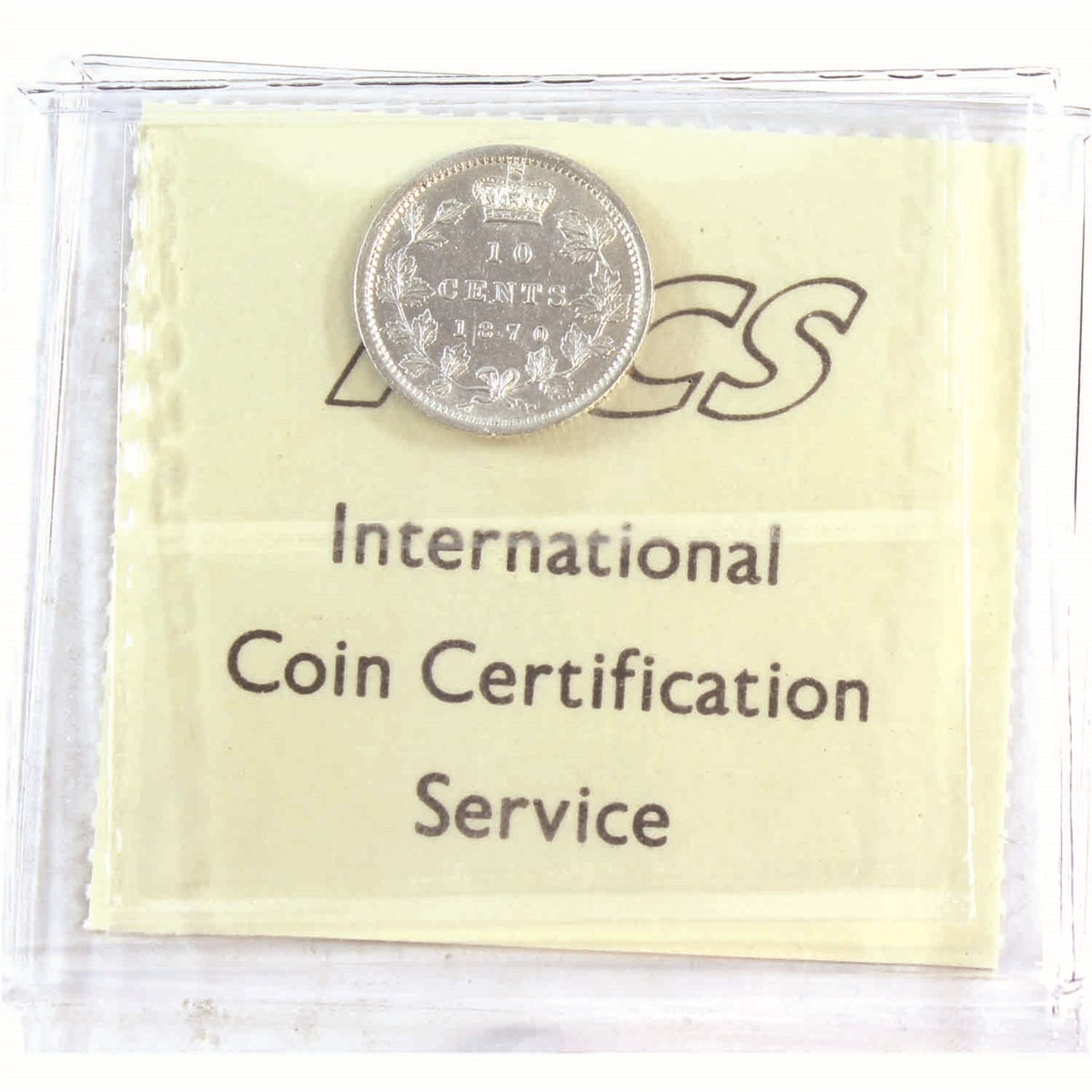 1870 Narrow O Canada 10-cents ICCS Certified AU50
