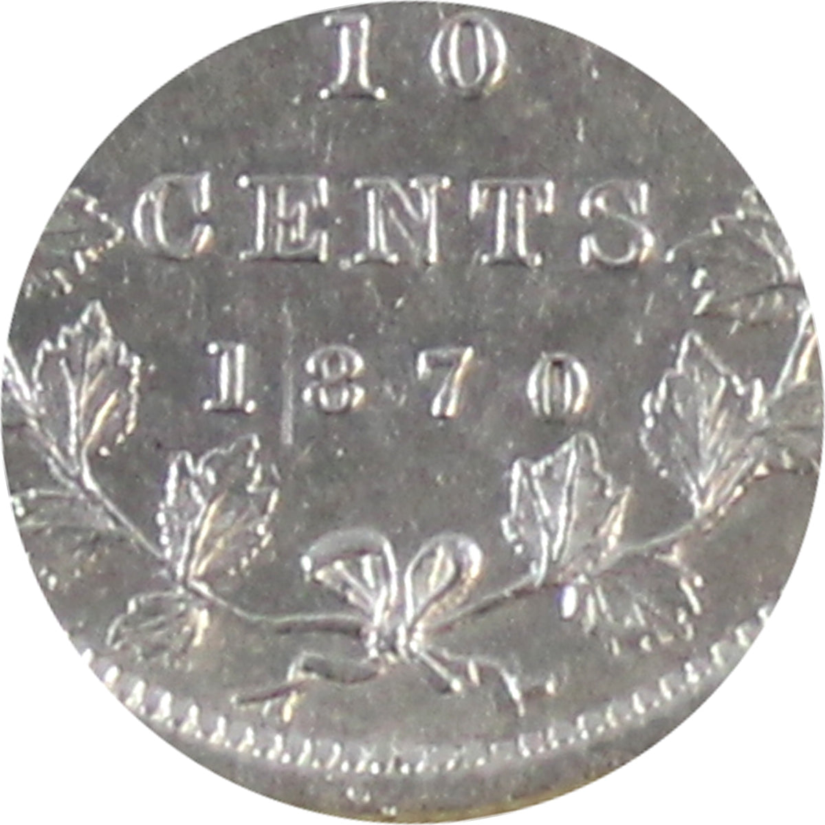 1870 Narrow O Canada 10-cents ICCS Certified AU50