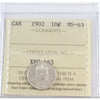 1902 Canada 10-cents ICCS Certified MS63 (XFC 163)