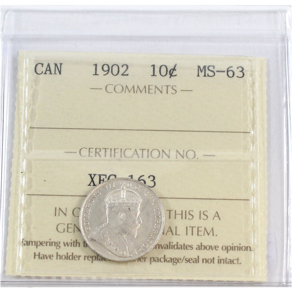 1902 Canada 10-cents ICCS Certified MS63 (XFC 163)