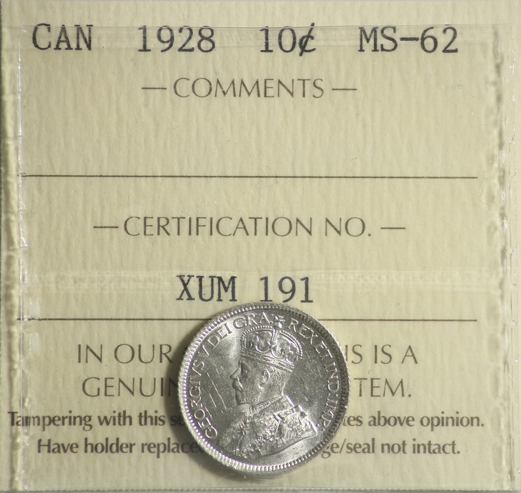 1928 Canada 10-cents ICCS Certified MS62