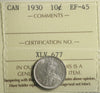 1930 Canada 10-cents ICCS Certified EF45