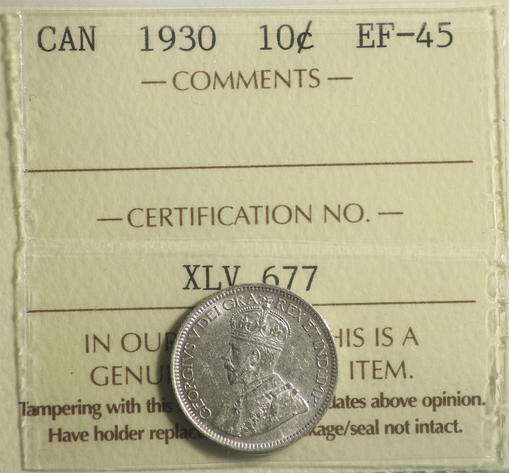 1930 Canada 10-cents ICCS Certified EF45