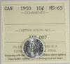 1950 Canada 10-cents ICCS Certified MS65