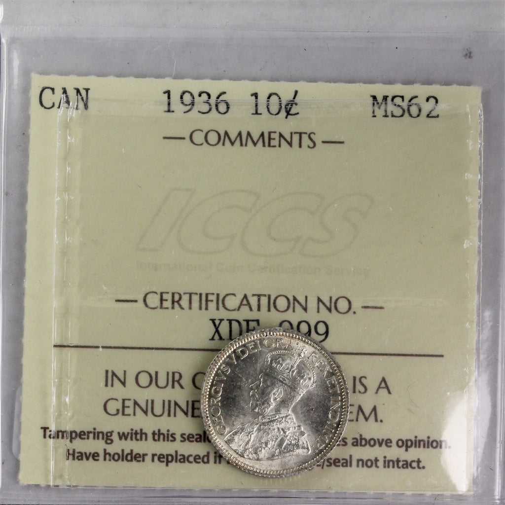 1936 Canada 10-cents ICCS Certified MS62