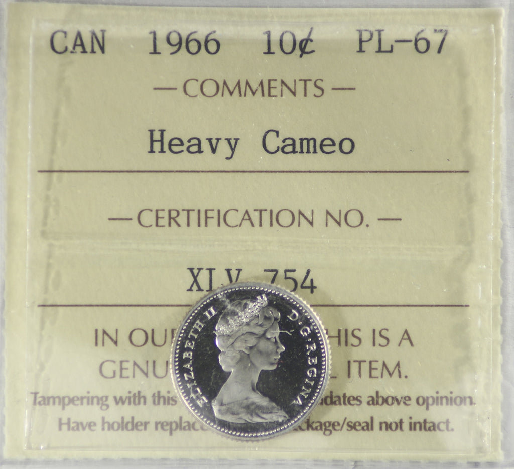 1966 Canada 10-cents ICCS Certified PL67 Heavy Cameo