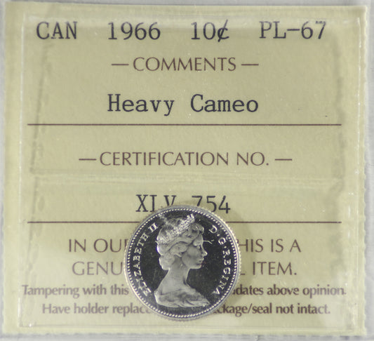 1966 Canada 10-cents ICCS Certified PL67 Heavy Cameo
