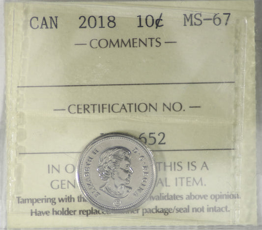 2018 Canada 10-cents ICCS Certified MS67