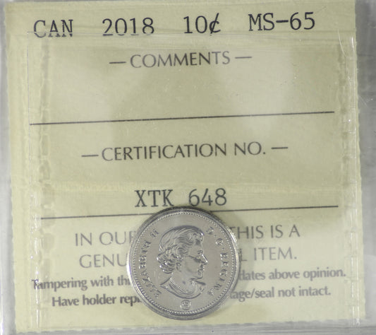 2018 Canada 10-cents ICCS Certified MS65