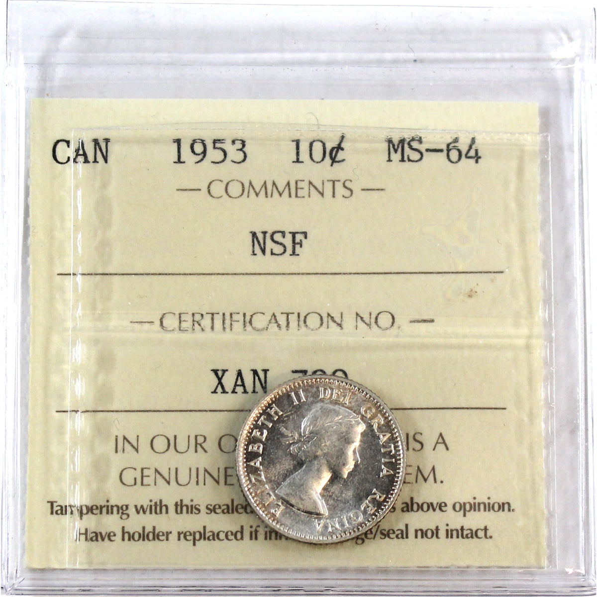 1953 NSF Canada 10-cents ICCS Certified MS64