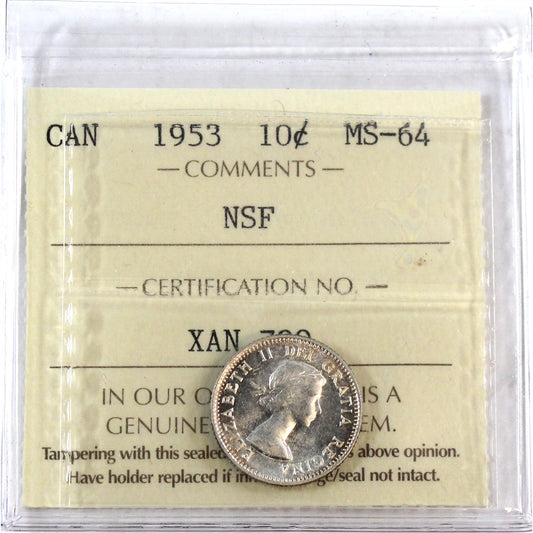 1953 NSF Canada 10-cents ICCS Certified MS64