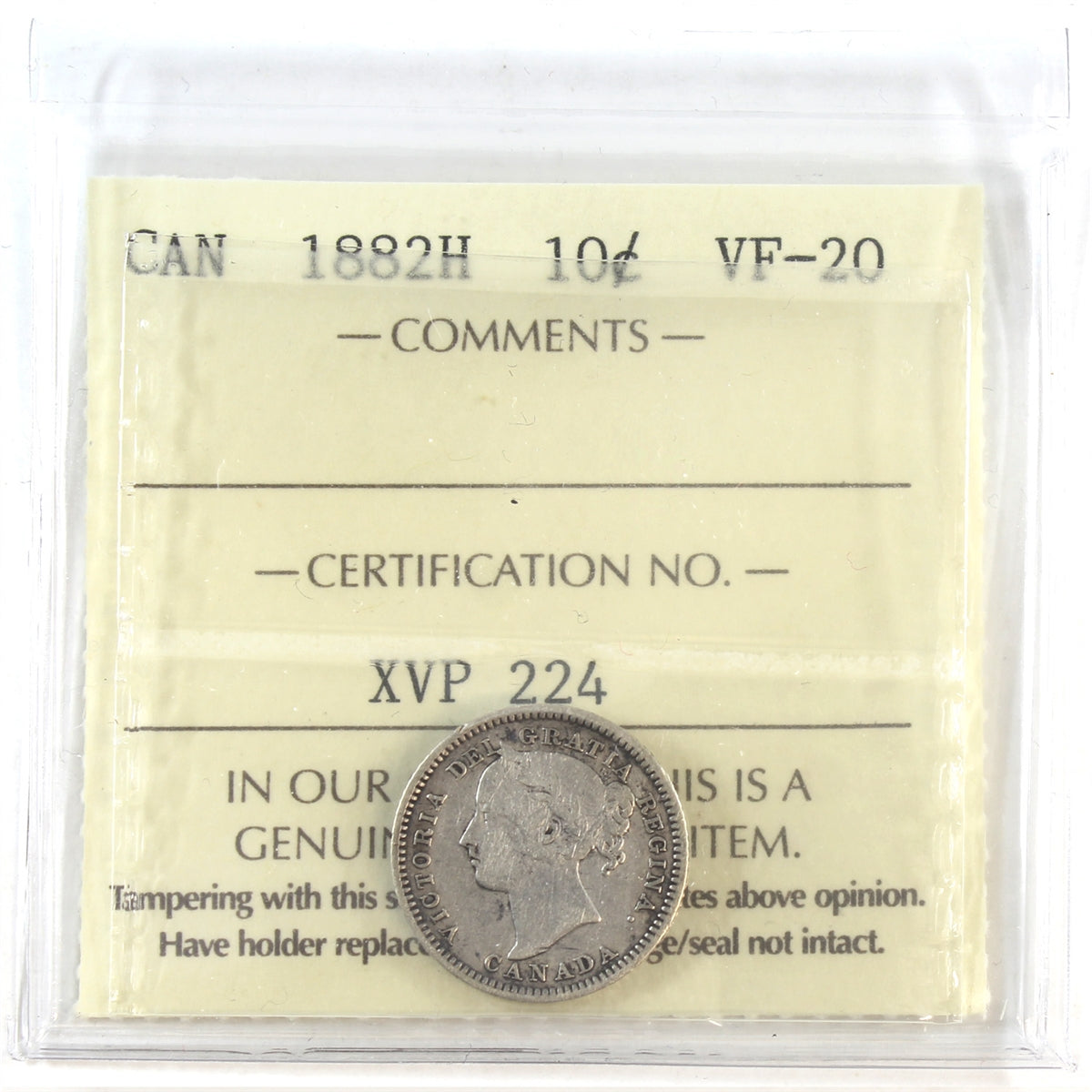 1882H Canada 10-cents ICCS Certified VF20
