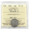 1893 Flat Top 3, Obv. 6 Canada 10-cents ICCS Certified VG10