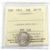 1911 Canada 10-cents ICCS Certified AU55