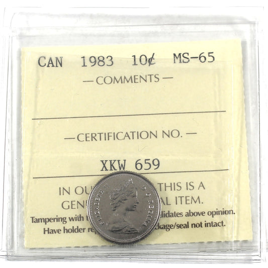 1983 Canada 10-cents ICCS Certified MS65