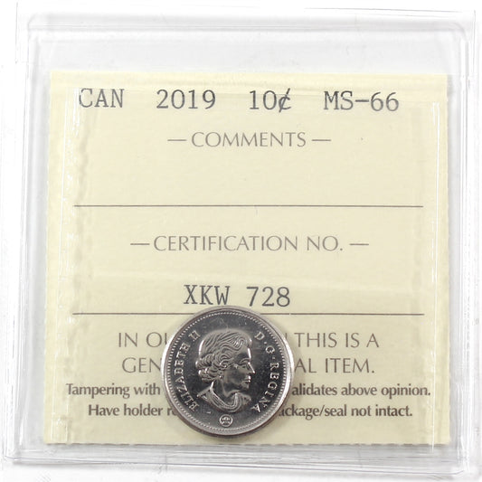 2019 Canada 10-cents ICCS Certified MS66