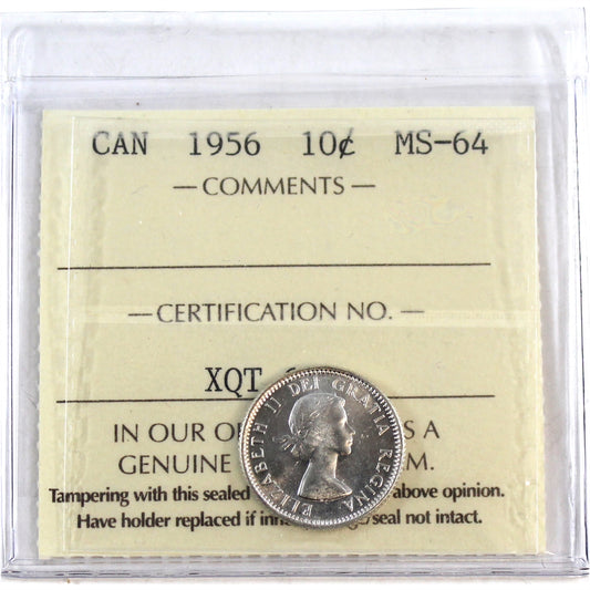 1956 Canada 10-cents ICCS Certified MS64
