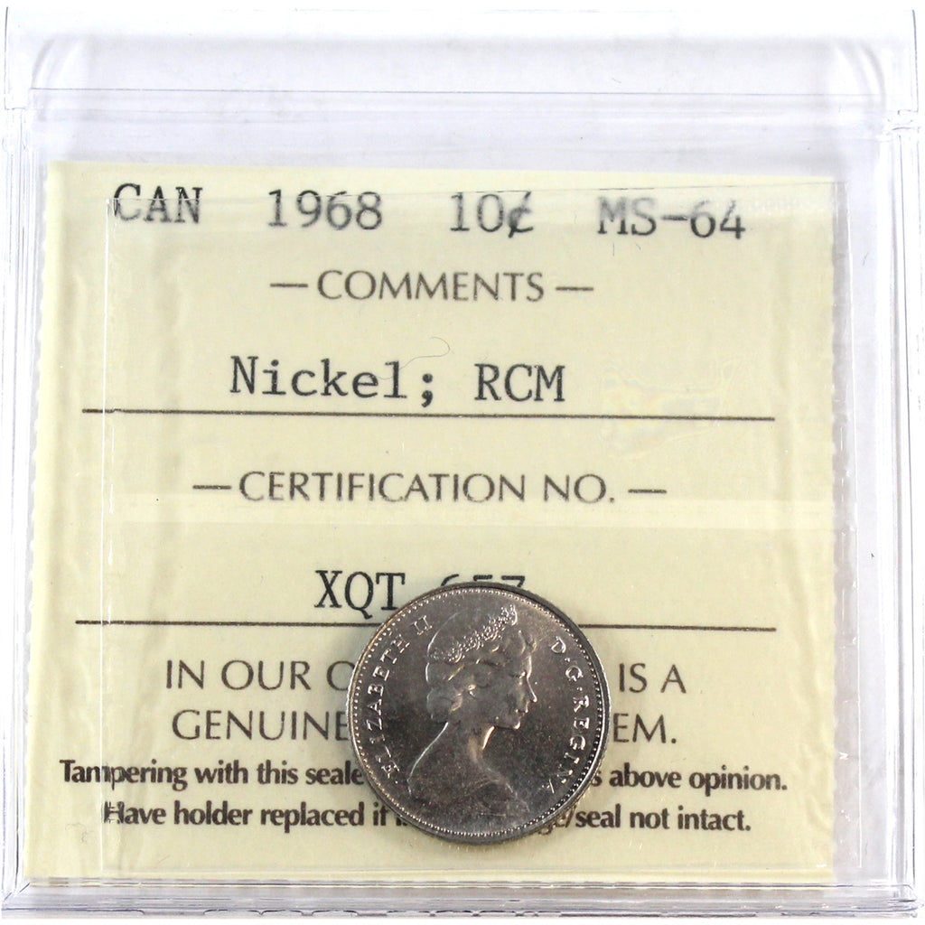 1968 Nickel, RCM Canada 10-cents ICCS Certified MS-64