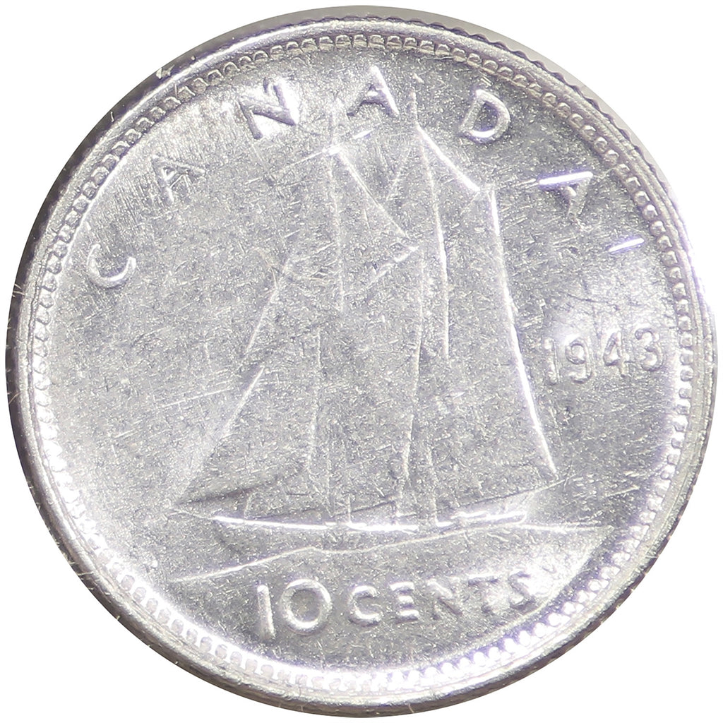 1943 Re-Engraved Canada 10-cent VF-EF (VF30)