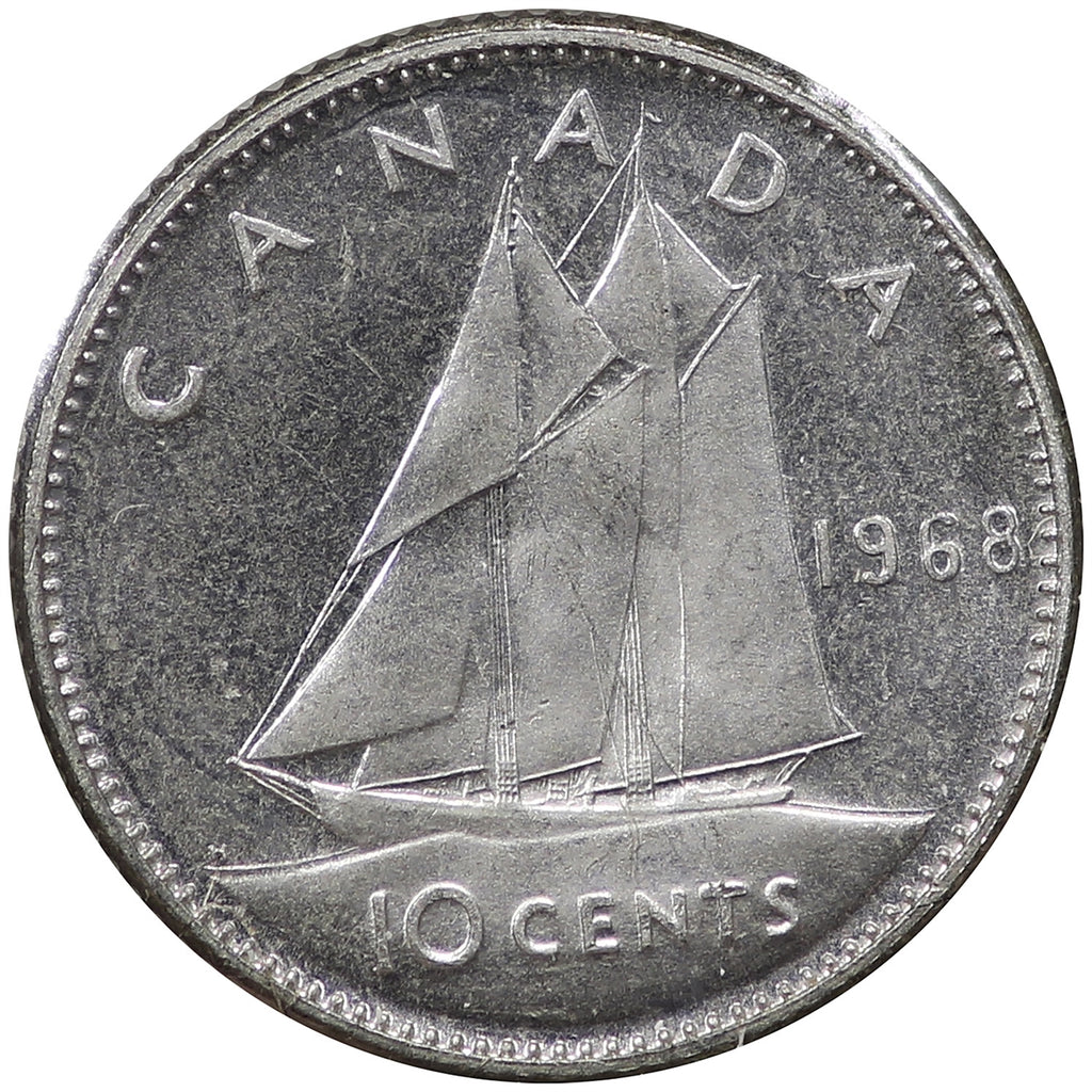 1968 Silver Canada 10-cents Choice Brilliant Uncirculated (MS64)