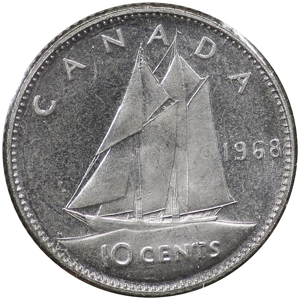 1968 Silver Canada 10-cents Choice Brilliant Uncirculated (MS64)