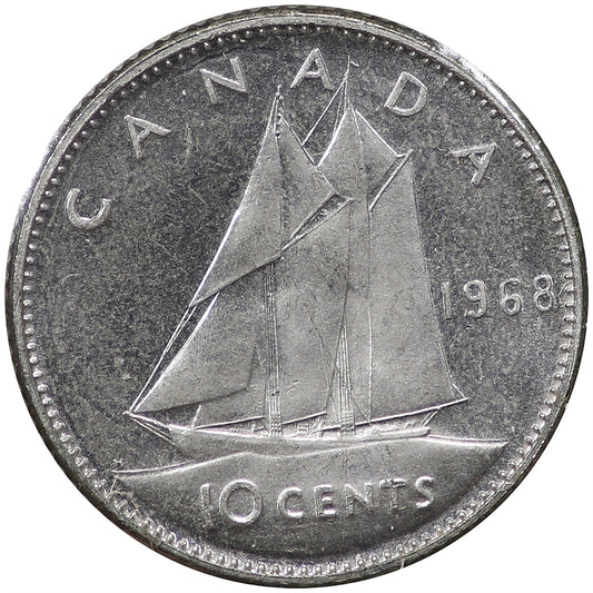 1968 Silver Canada 10-cents Choice Brilliant Uncirculated (MS64)
