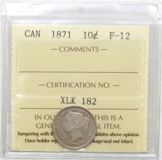 1871 Canada 10-cents ICCS Certified F12