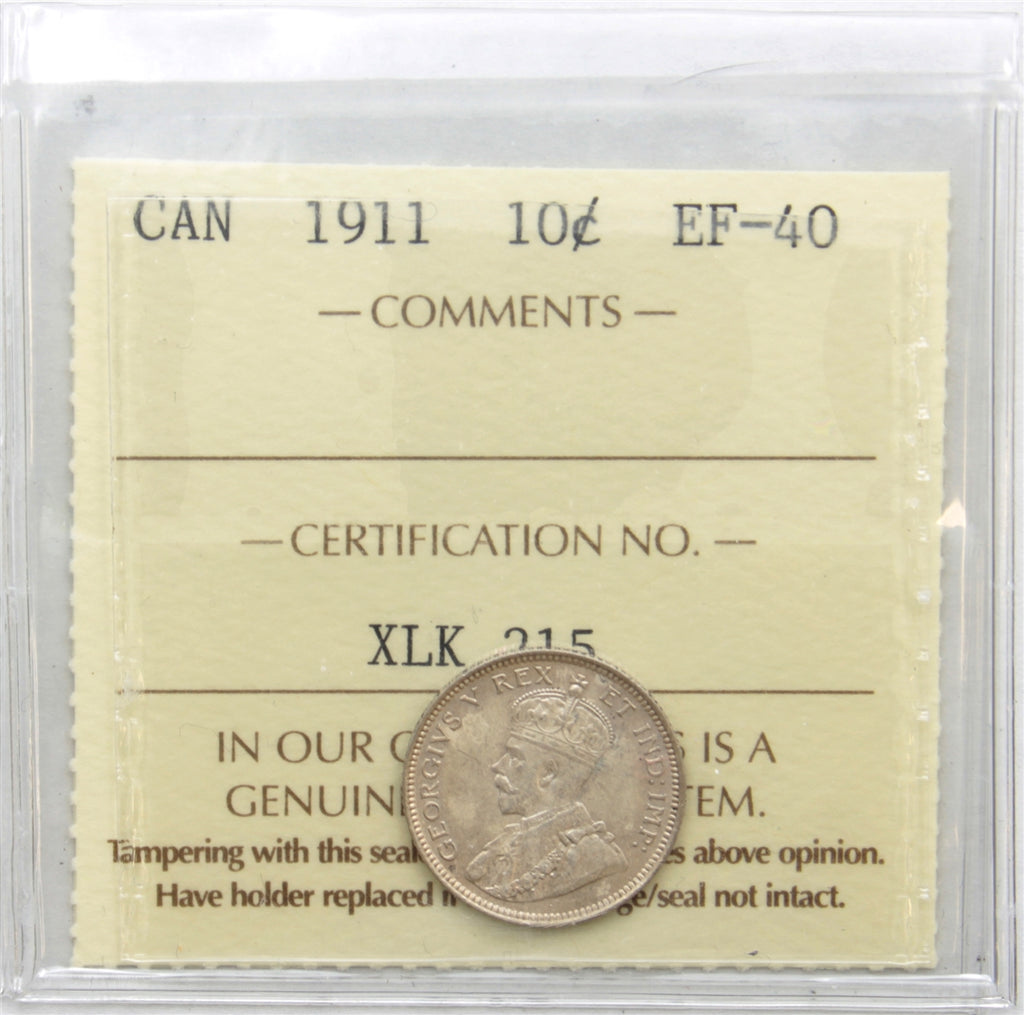 1911 Canada 10-cents ICCS Certified EF40