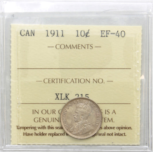 1911 Canada 10-cents ICCS Certified EF40