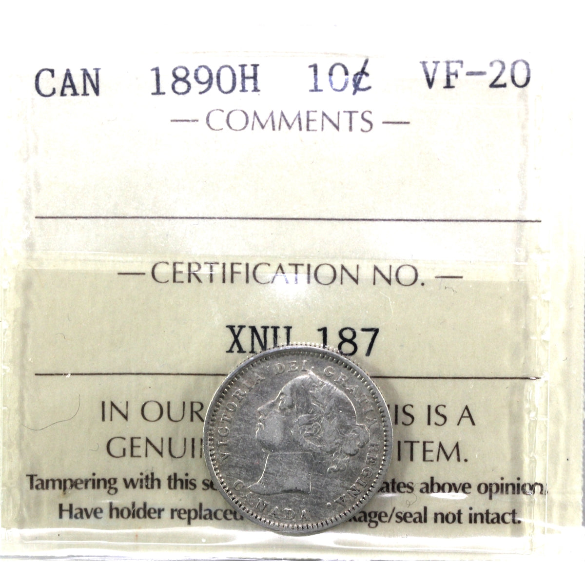 1890H Canada 10-cents ICCS Certified VF20
