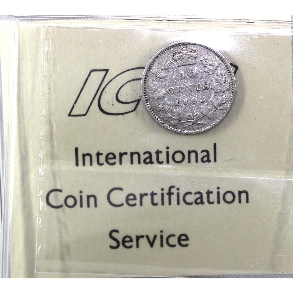 1893 Flat Top 3, Obv. 5 Canada 10-cents ICCS Certified F12