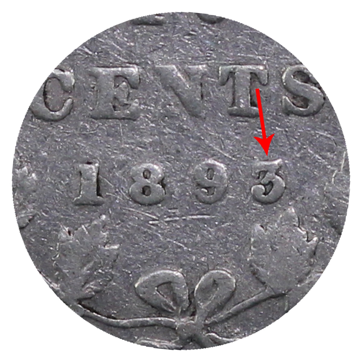 1893 Flat Top 3, Obv. 5 Canada 10-cents ICCS Certified F12
