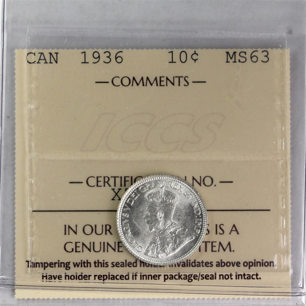1936 Canada 10-cents ICCS Certified MS63