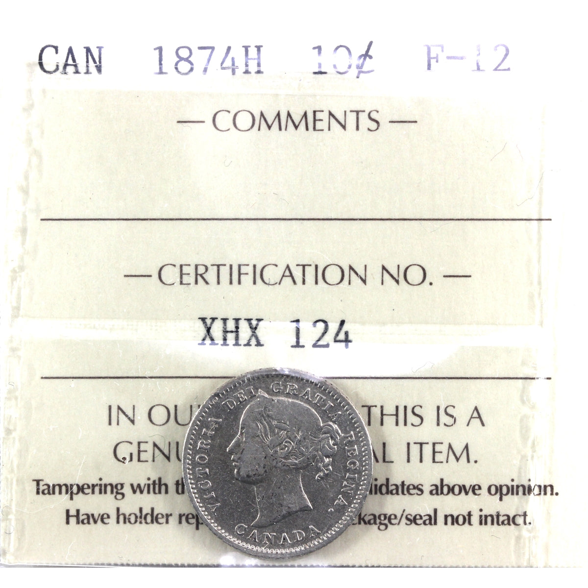 1874H Canada 10-cents ICCS Certified F12