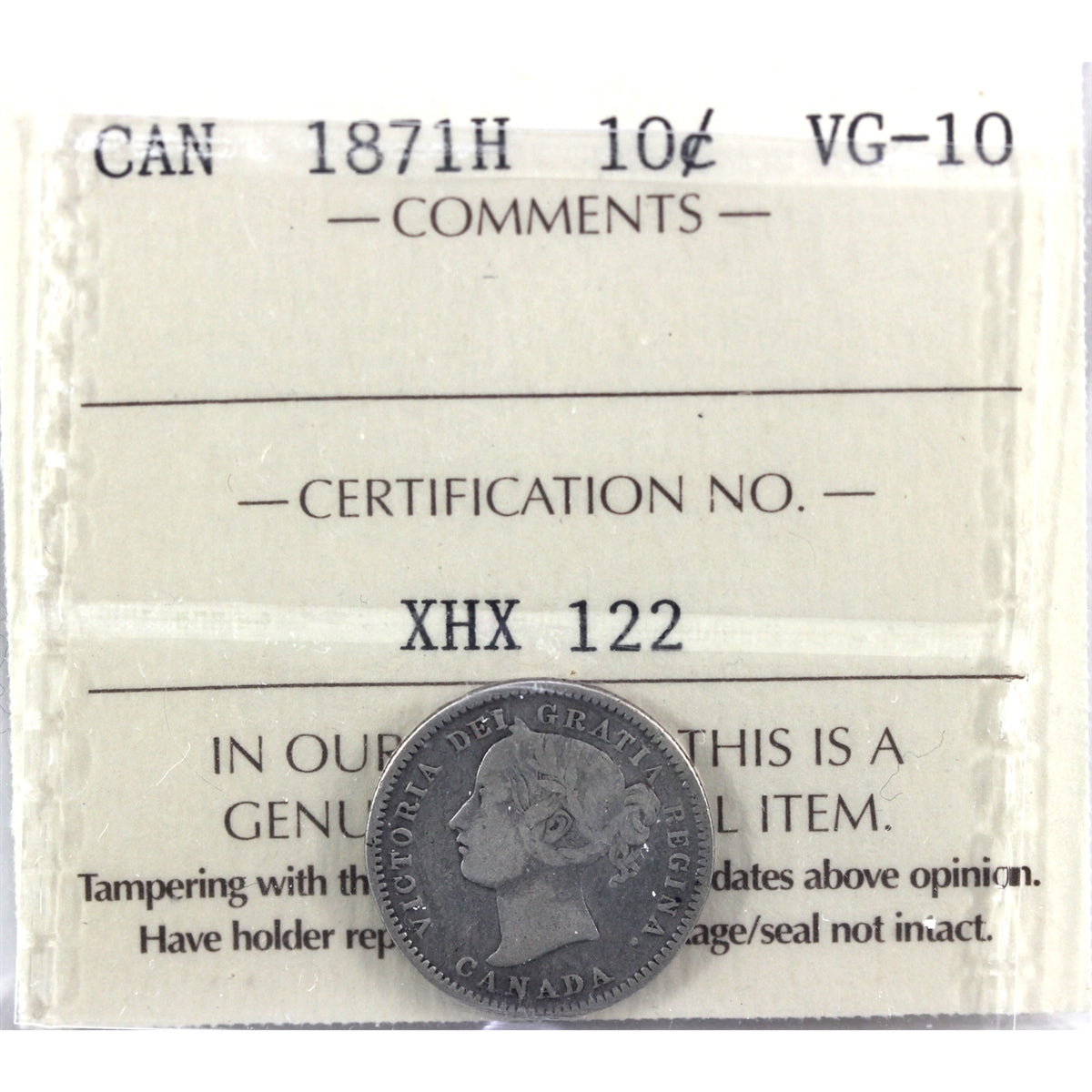 1871H Canada 10-cents ICCS Certfied VG10