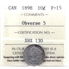 1898 Obv. 5 Canada 10-cents ICCS Certified F15