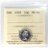 1959 Canada 10-cents ICCS Certified MS64