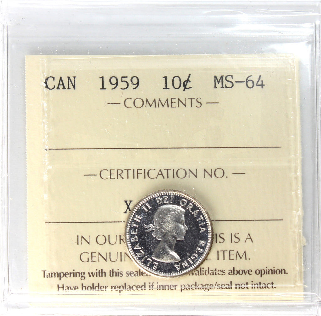 1959 Canada 10-cents ICCS Certified MS64