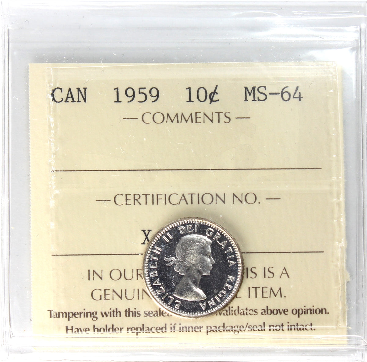 1959 Canada 10-cents ICCS Certified MS64
