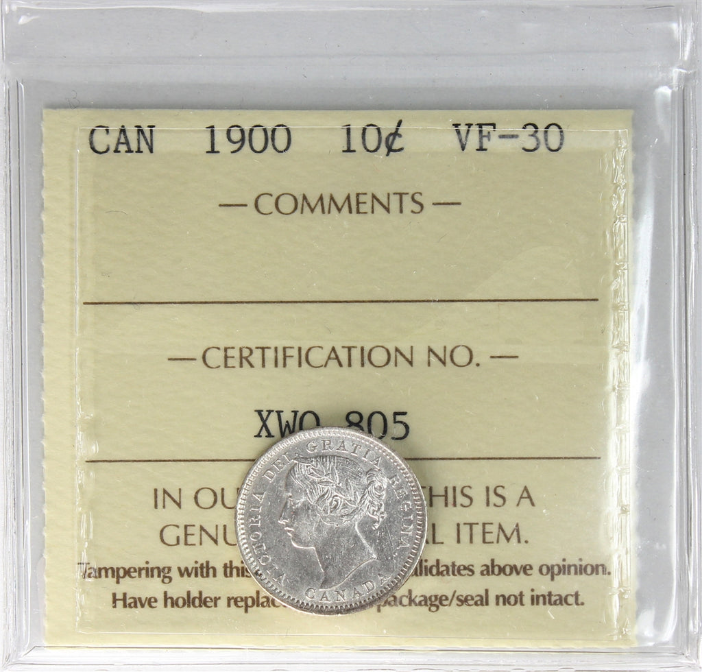 1900 Canada 10-cents ICCS Certified VF30