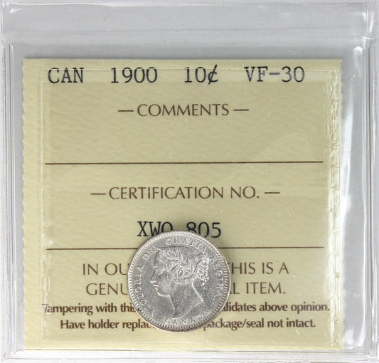 1900 Canada 10-cents ICCS Certified VF30