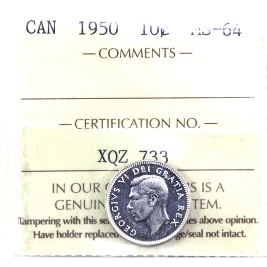 1950 Canada 10-cents ICCS Certified MS64