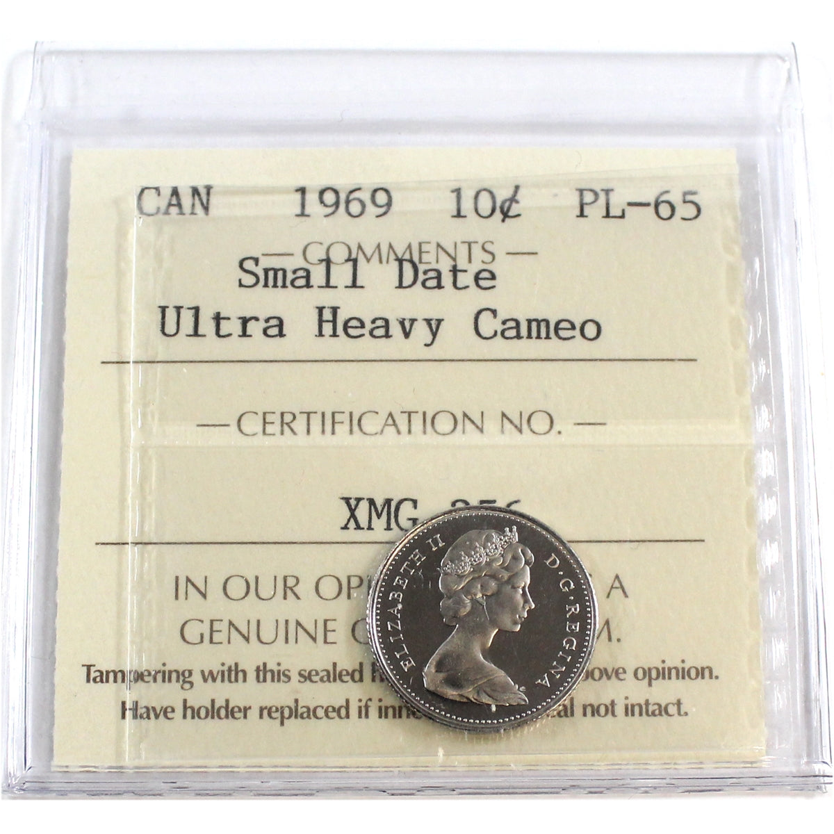 1969 Small Date Canada 10-cents ICCS Certified PL65 Ultra Heavy Cameo