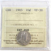 1905 Canada 10-cents ICCS Certified VF30
