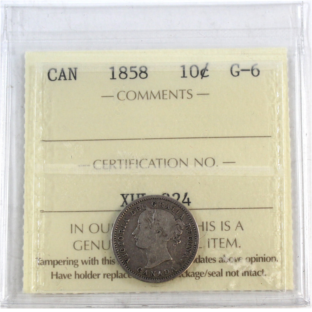 1858 Canada 10-cents ICCS Certified G6