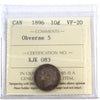 1896 Obv. 5 Canada 10-cents ICCS Certified VF20