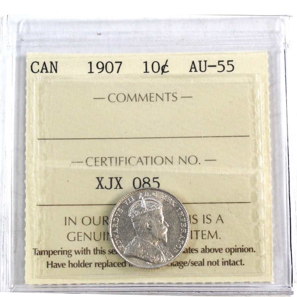 1907 Canada 10-cents ICCS Certified AU55