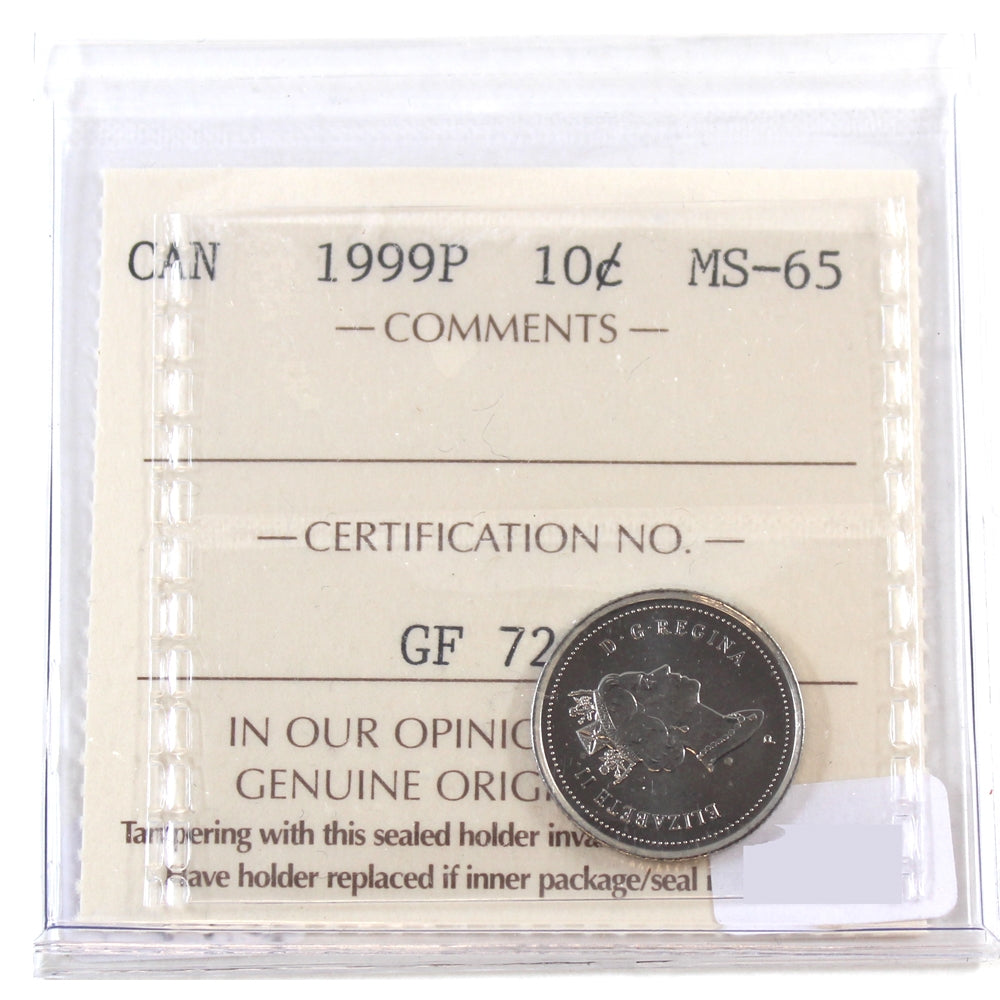 1999P Canada 10-cents ICCS Certified MS65