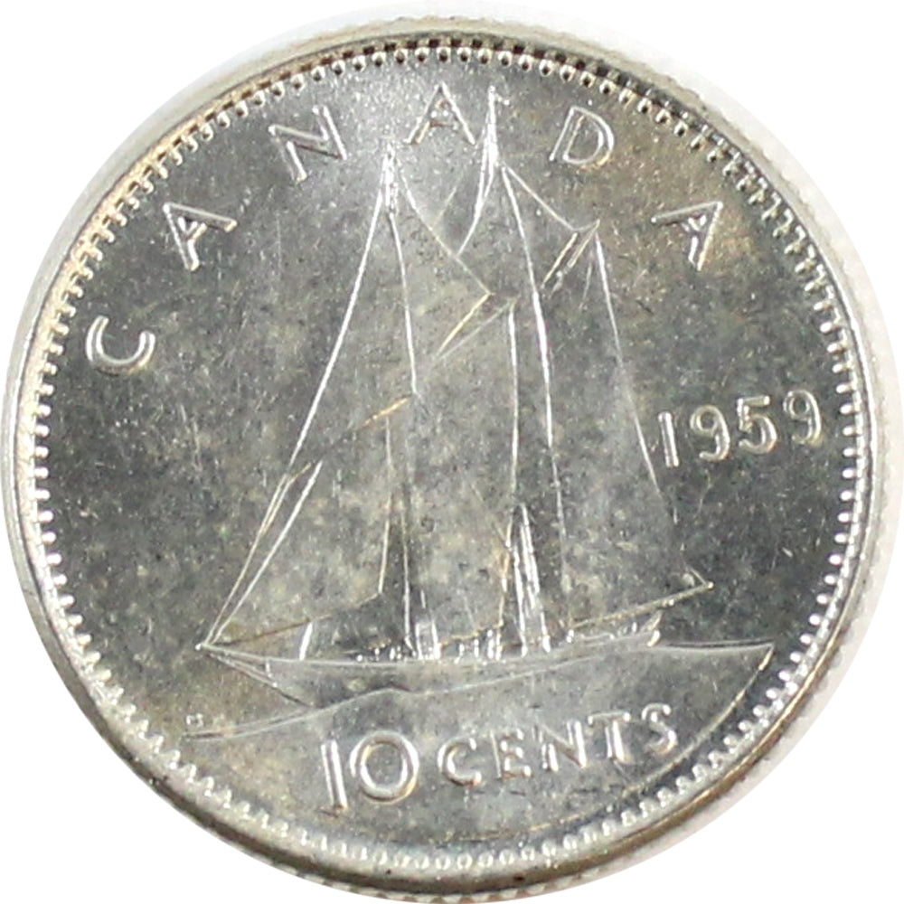 1959 Canada 10-cents Almost Uncirculated (AU50)