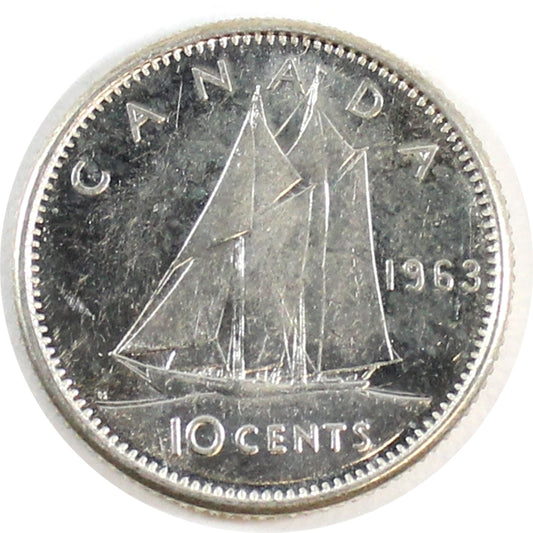 1963 Canada 10-cents Almost Uncirculated (AU50)